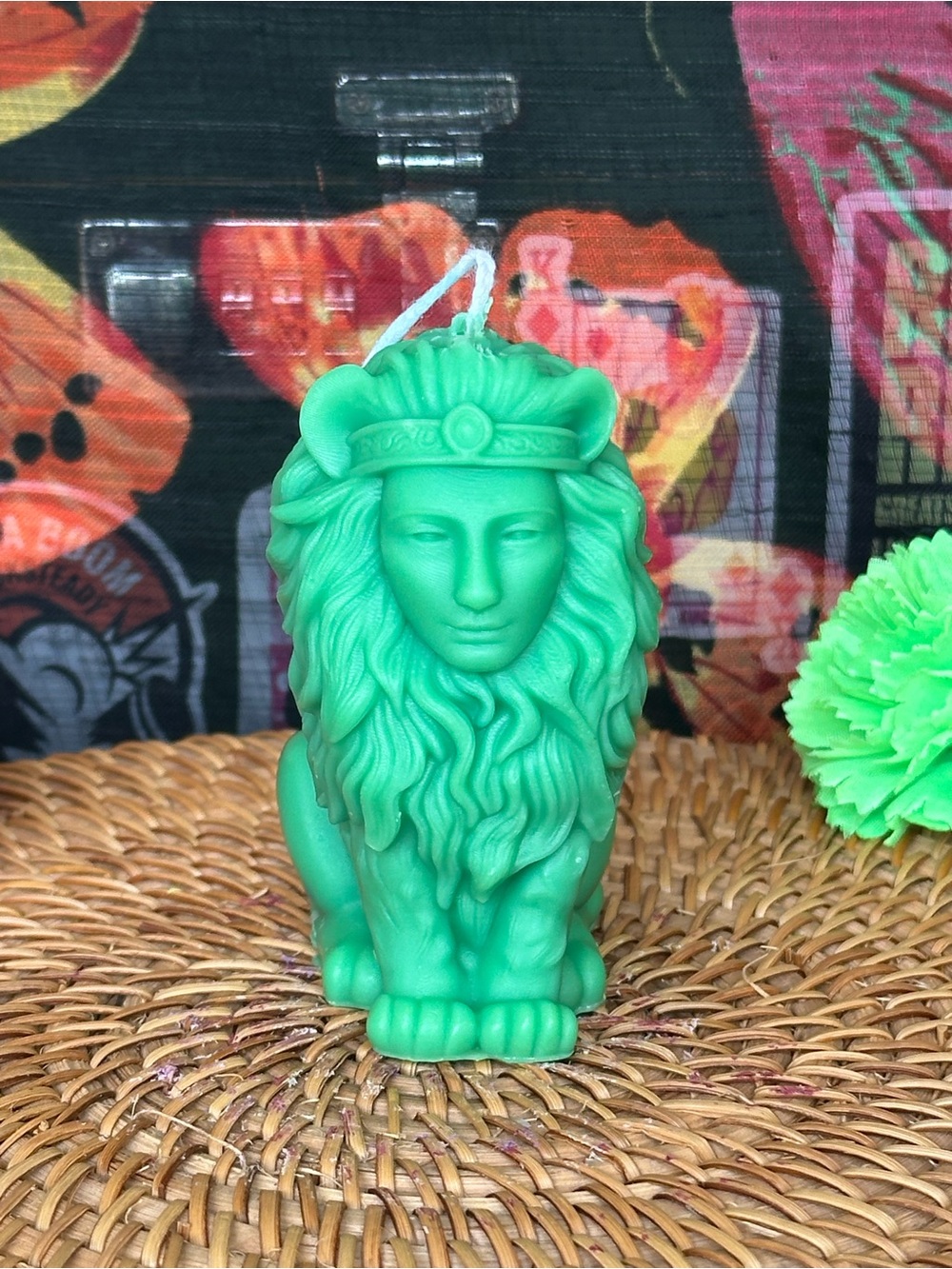 Handmade Green Human-Faced Lion Candle